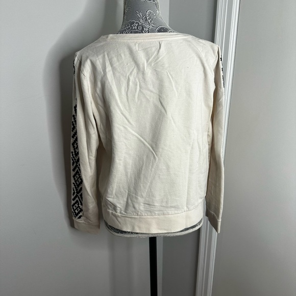 Cream Pullover with Aztec Embroidered Sleeves. LRL Women’s Pullover. Crew Neck. - Picture 3 of 11